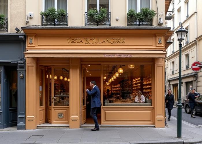 The charming storefront of Vesta Boulangerie in Paris